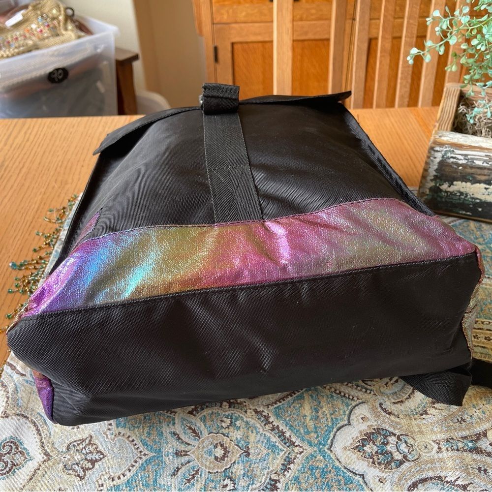 Puma Commuter Fold Backpack Top Close Black and Multicolor Rainbow Holographic - Picture 7 of 15